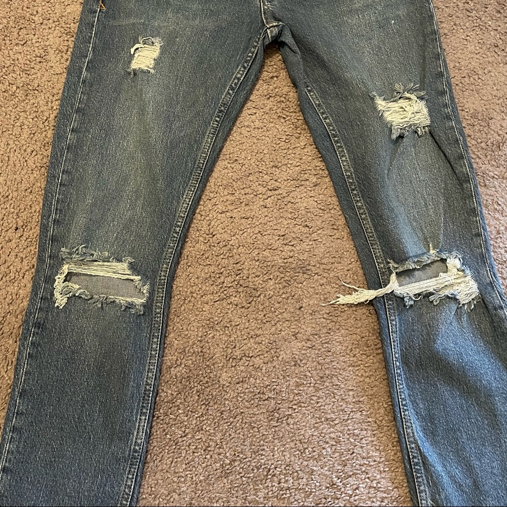 Topman rip stretch skinny jeans in green cast mid wash 30